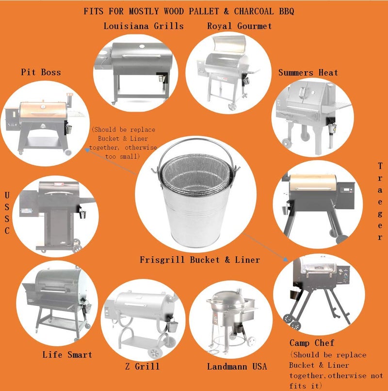 Firsgrill Drip Grease Bucket Can & 12-Pack Liners for Traeger 20/22/34, Pit Boss, etc Pellet Smoker Grill (Silver 12) - Image 3